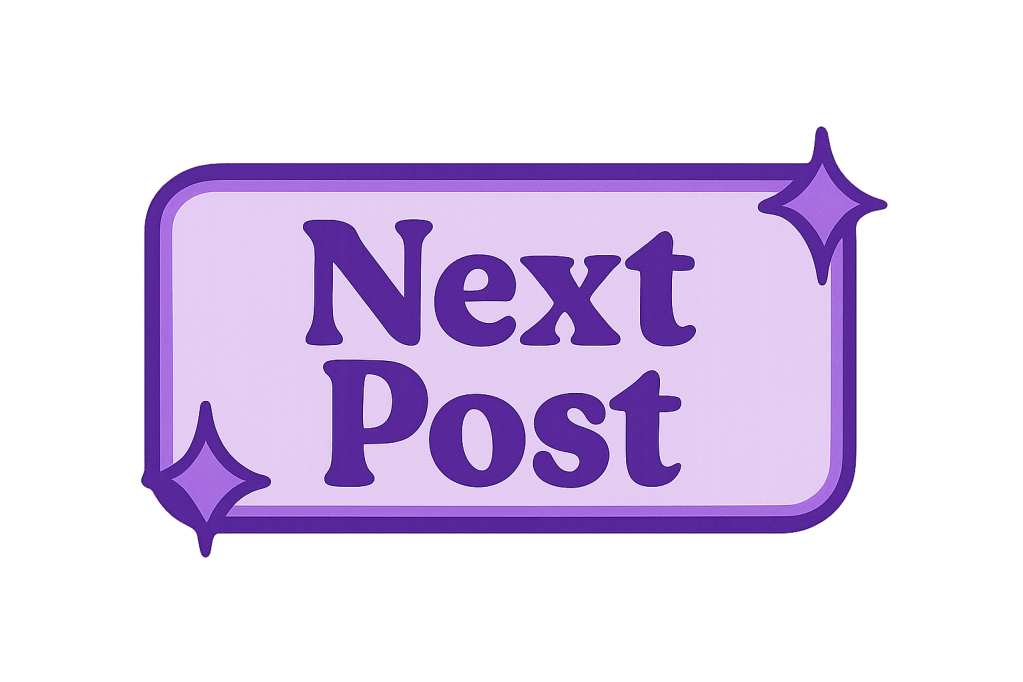 purple button with a darker purple border and stars that says next post